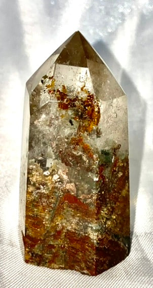 Garden Quartz Point t3 - polished clear Lodolite stone sculpture