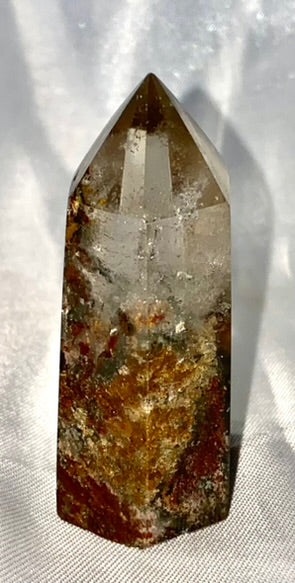 Garden Quartz Point t3 - polished clear Lodolite stone sculpture