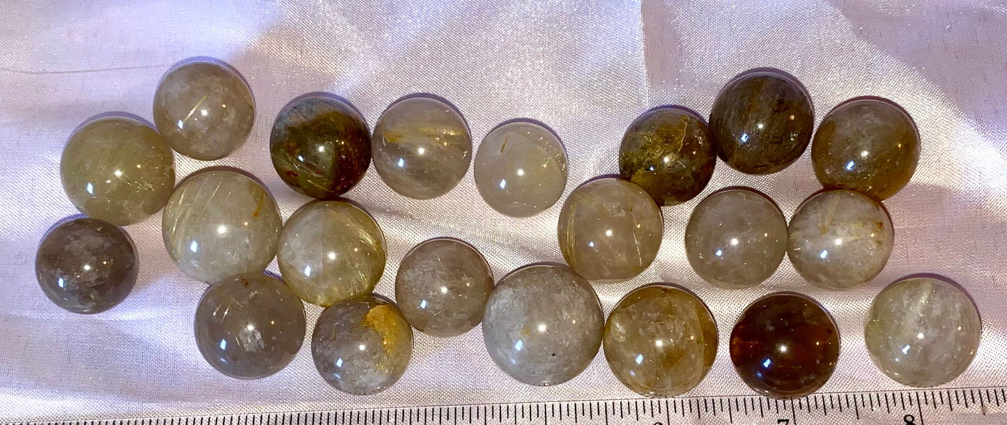 Small Quartz Spheres with Incredible Inclusions xx - Rutile, Tourmaline, Red Healer, Flash in clear and smoky quartz polished crystal sculptures