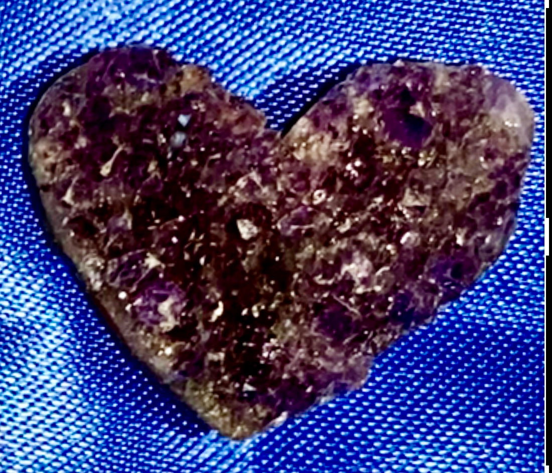 Amethyst Ametrine Heart Figurines m6-12, stone sculptures with druzy crystals