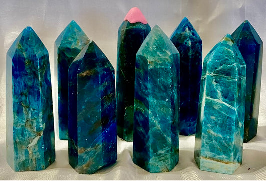 Apatite Point t4-11  - polished blue green stone mini-tower sculpture