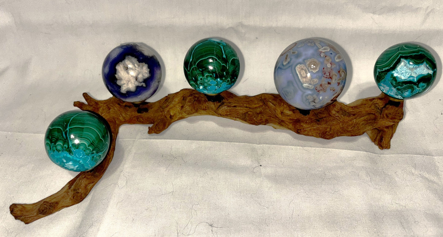 Driftwood Sphere Holder/Stand 7S (holds 5 spheres)