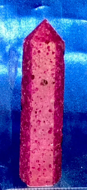 Mineral Ruby Point  (UV Reactive) - polished pink red stone mini-tower sculpture glows in blacklight