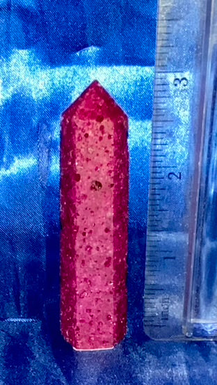 Mineral Ruby Point  (UV Reactive) - polished pink red stone mini-tower sculpture glows in blacklight