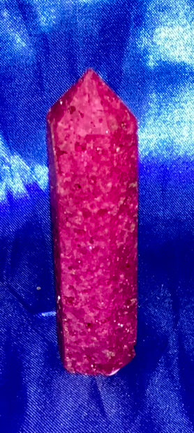 Mineral Ruby Point  (UV Reactive) - polished pink red stone mini-tower sculpture glows in blacklight