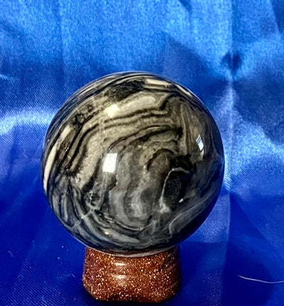 Zebra Marble Sphere 1s - polished grey black white sculpture