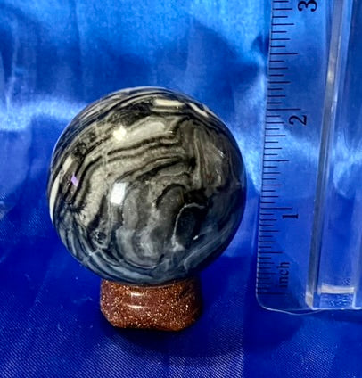 Zebra Marble Sphere 1s - polished grey black white sculpture