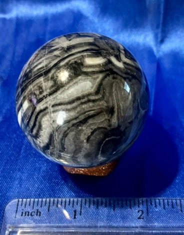 Zebra Marble Sphere 1s - polished grey black white sculpture