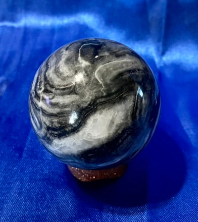 Zebra Marble Sphere 1s - polished grey black white sculpture