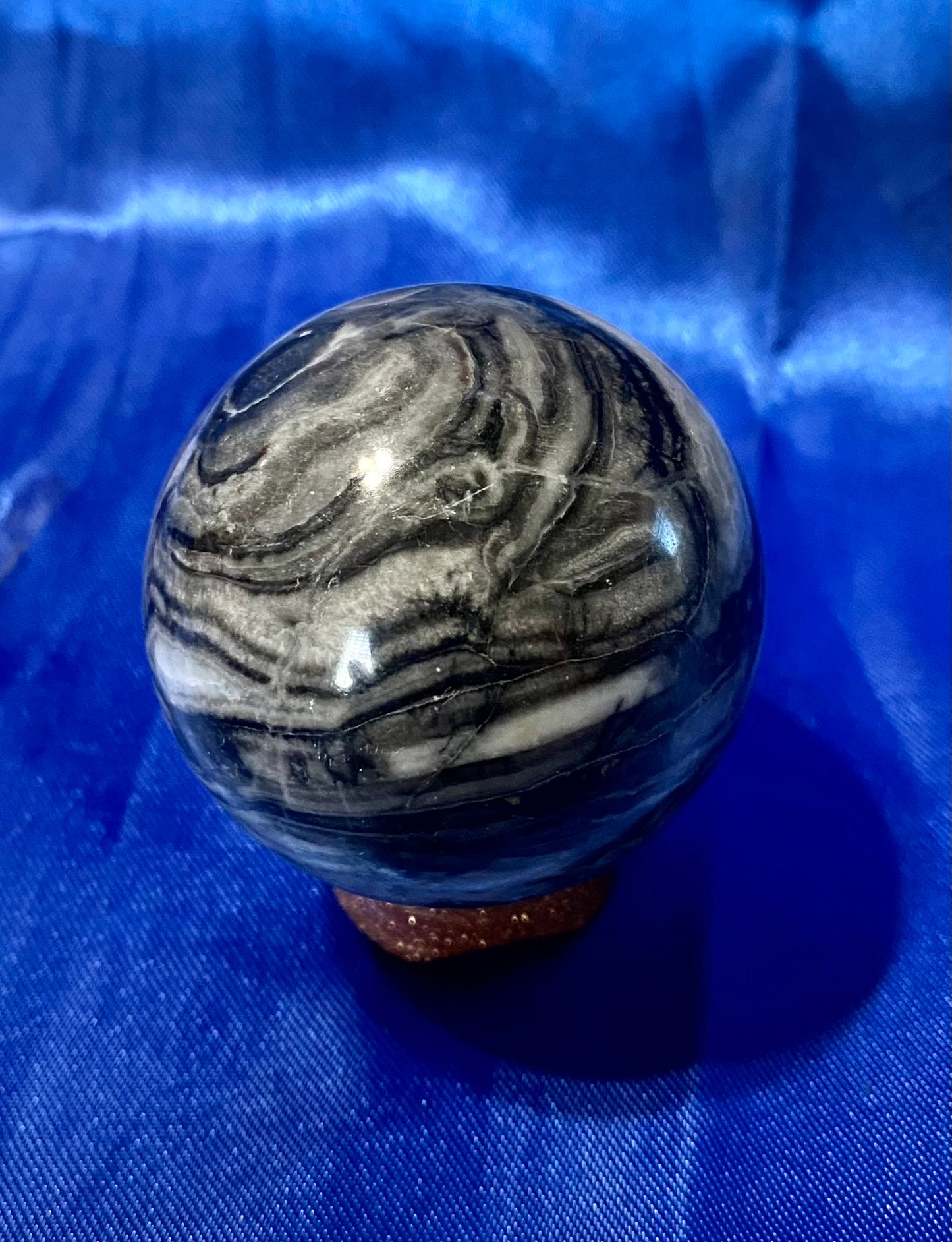 Zebra Marble Sphere 1s - polished grey black white sculpture