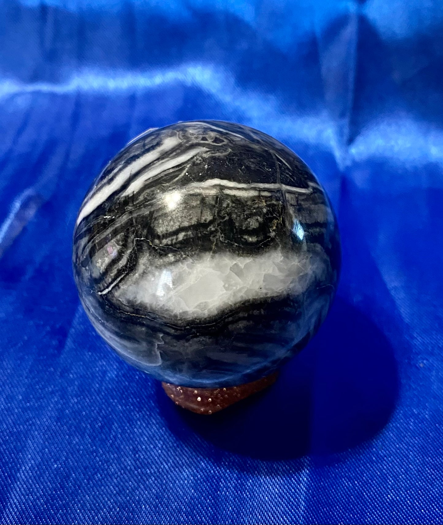 Zebra Marble Sphere 1s - polished grey black white sculpture