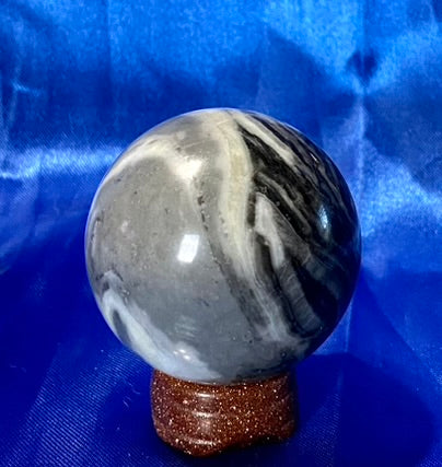 Zebra Marble Sphere 2s - polished grey black white sculpture