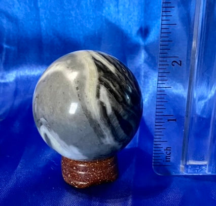 Zebra Marble Sphere 2s - polished grey black white sculpture