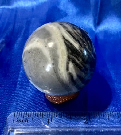 Zebra Marble Sphere 2s - polished grey black white sculpture