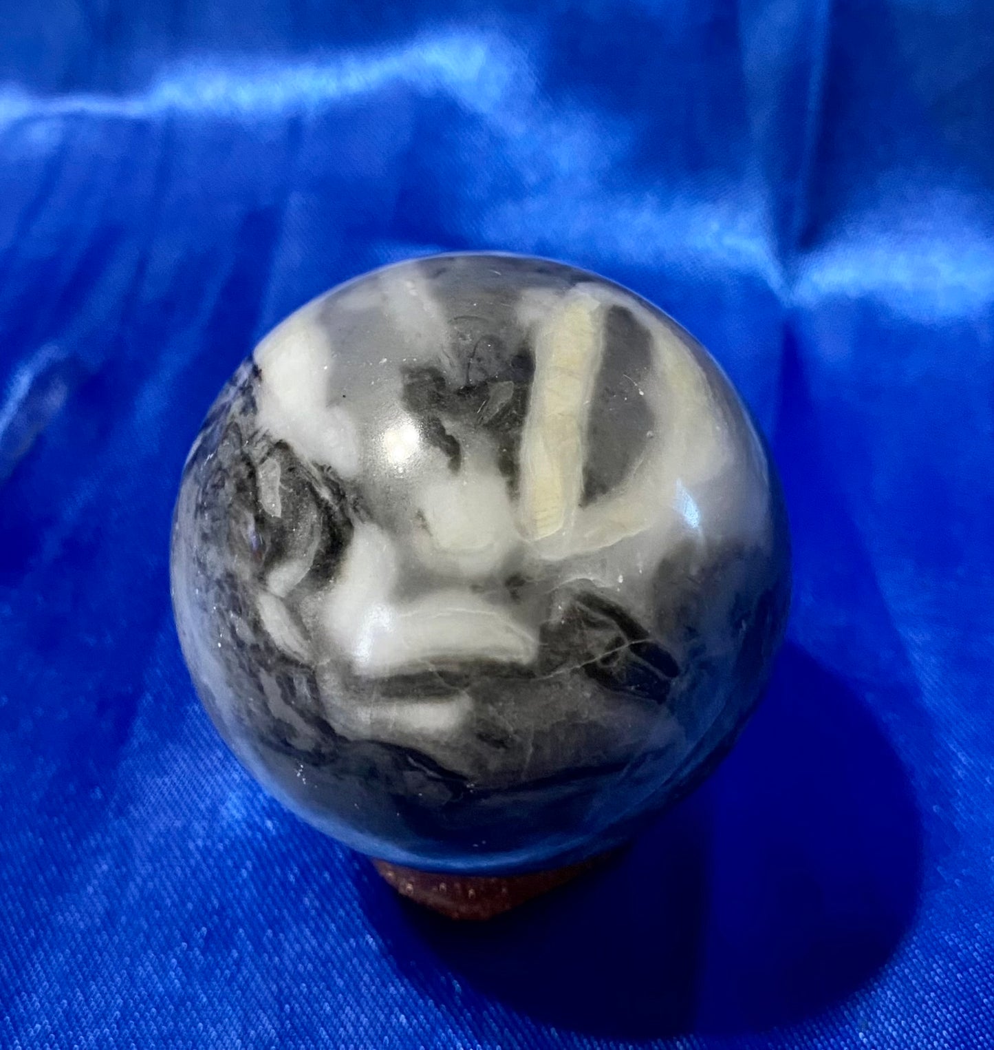 Zebra Marble Sphere 2s - polished grey black white sculpture