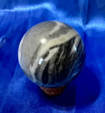 Zebra Marble Sphere 2s - polished grey black white sculpture