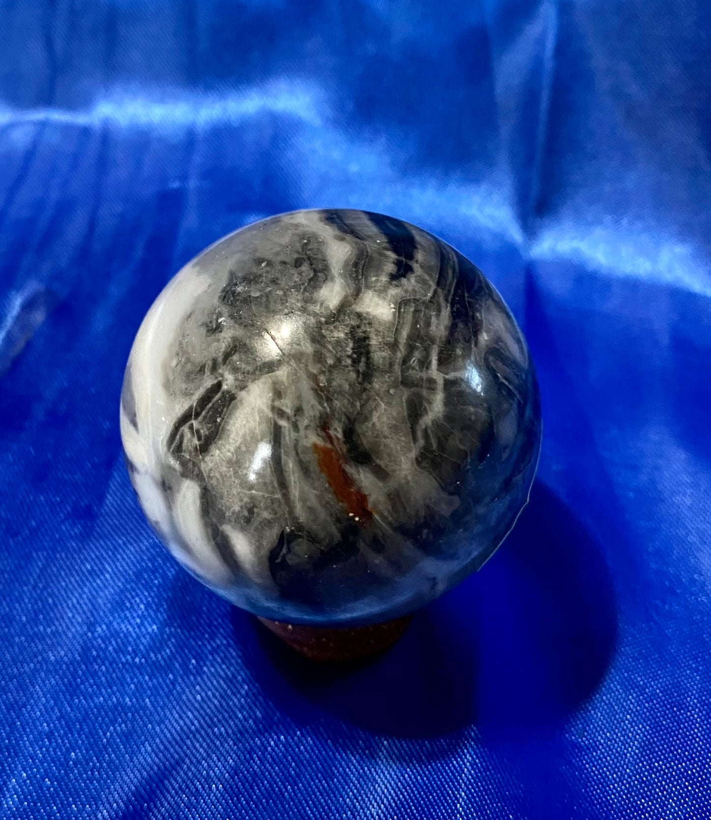 Zebra Marble Sphere 2s - polished grey black white sculpture