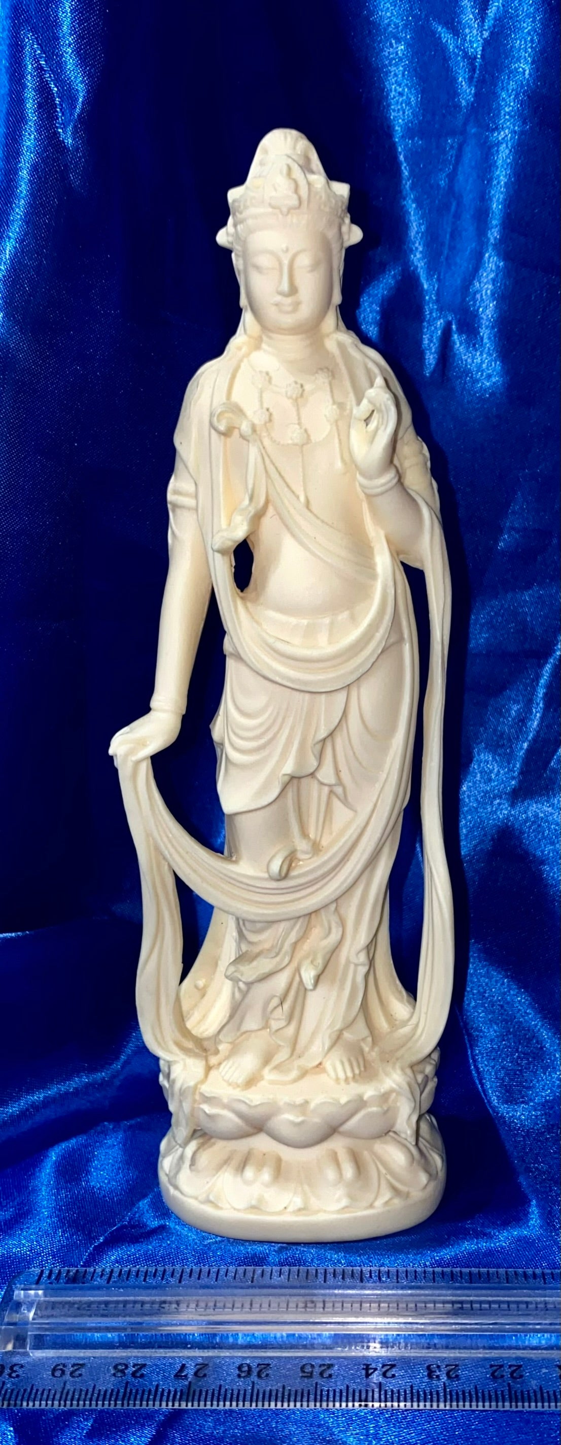 Kwan Yin Statue in flowing Robes, Tagua Fruit (AKA Palm FruitIvory)