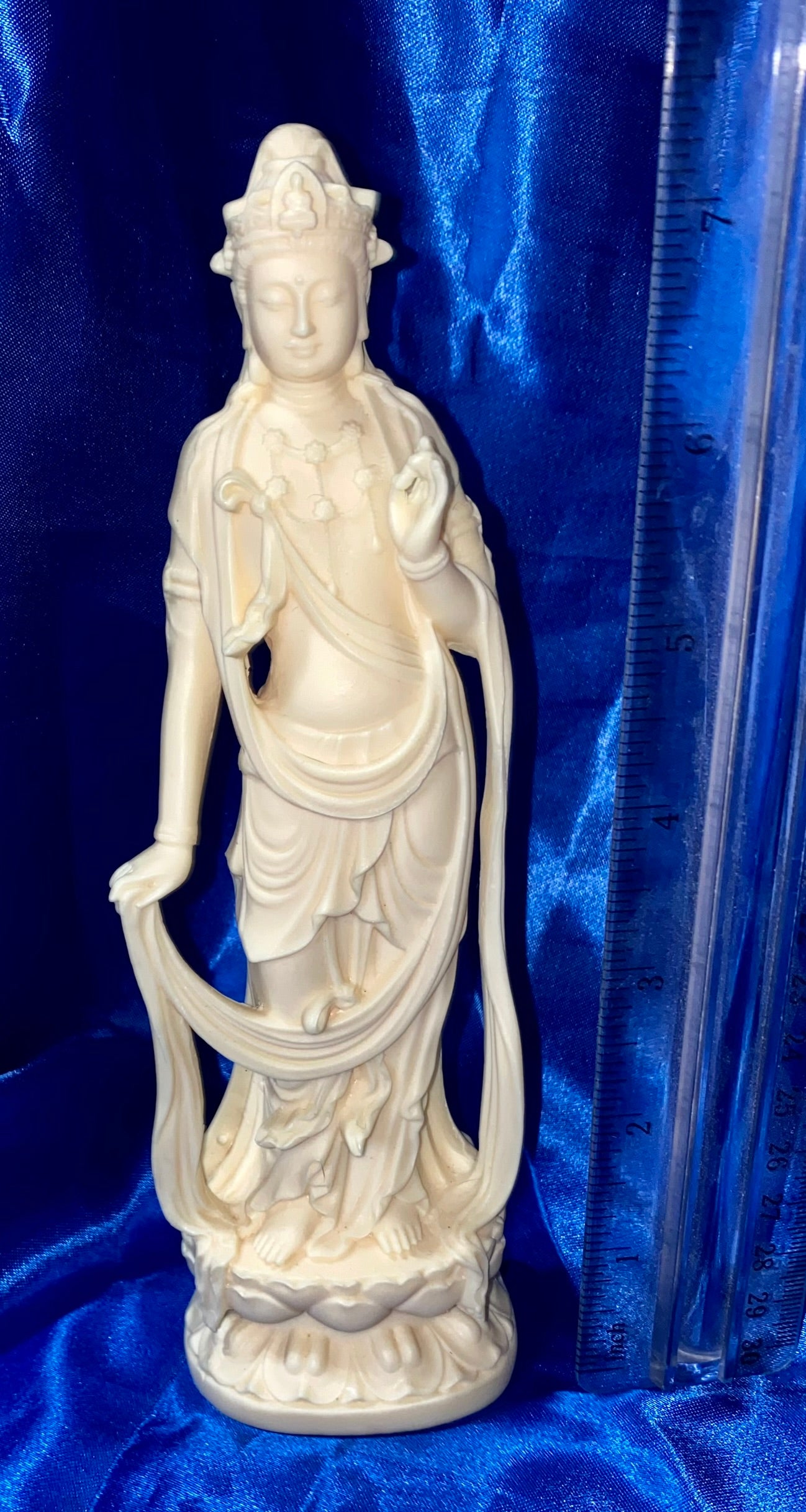 Kwan Yin Statue in flowing Robes, Tagua Fruit (AKA Palm FruitIvory)