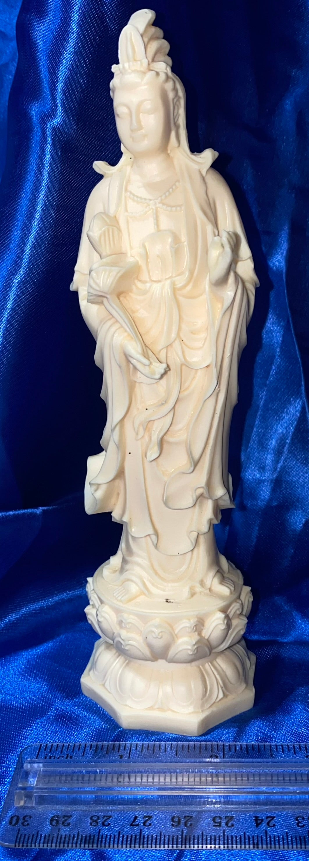 Kwan Yin Statue in Elegant Robes, Tagua Fruit (AKA Palm FruitIvory)