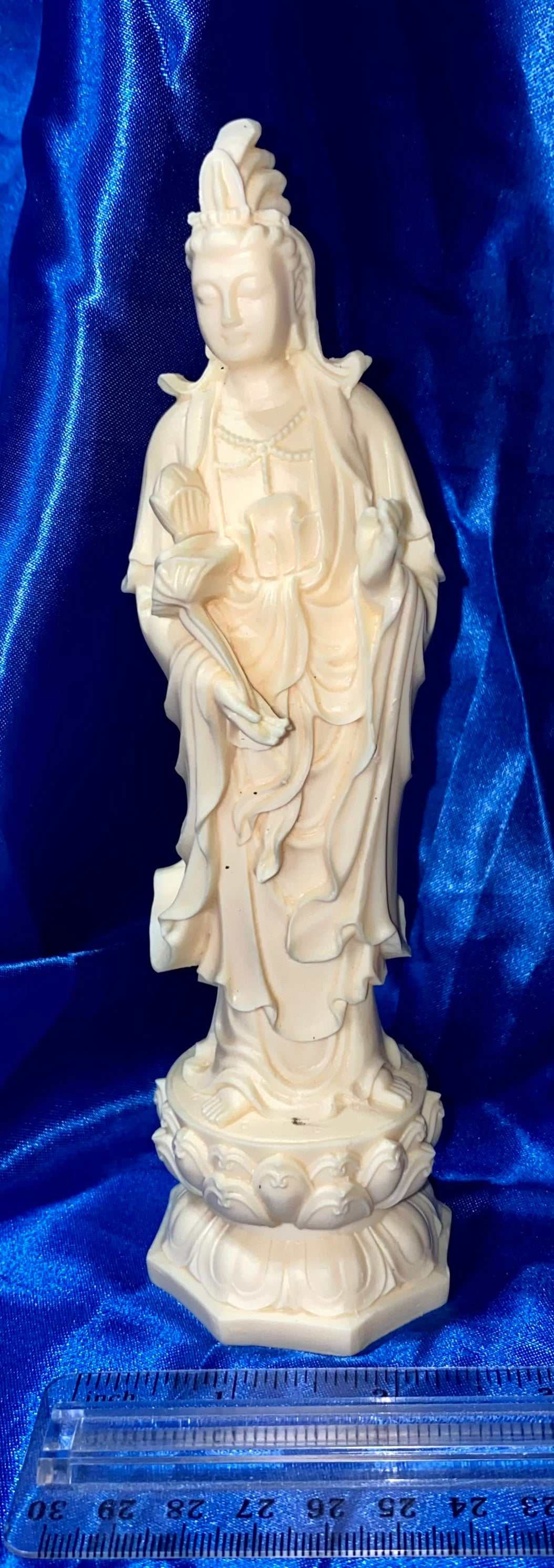 Kwan Yin Statue in Elegant Robes, Tagua Fruit (AKA Palm FruitIvory)