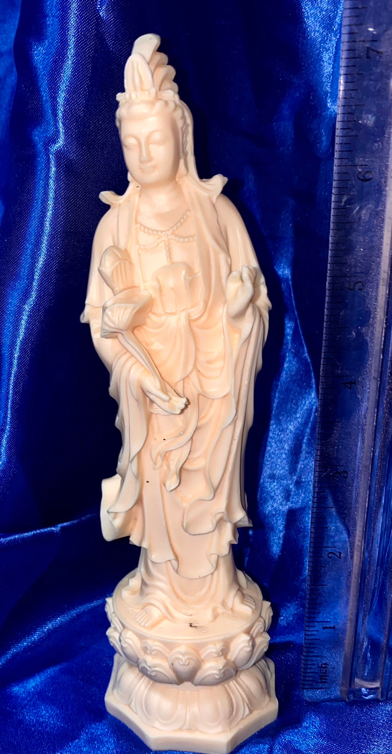 Kwan Yin Statue in Elegant Robes, Tagua Fruit (AKA Palm FruitIvory)