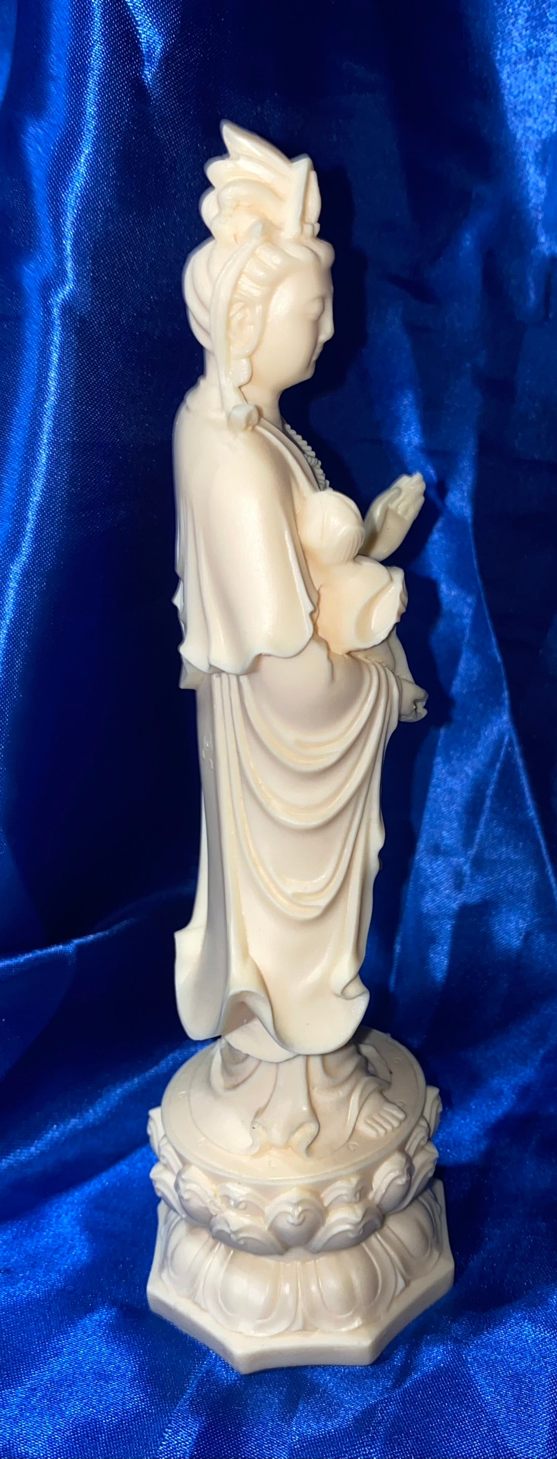 Kwan Yin Statue in Elegant Robes, Tagua Fruit (AKA Palm FruitIvory)