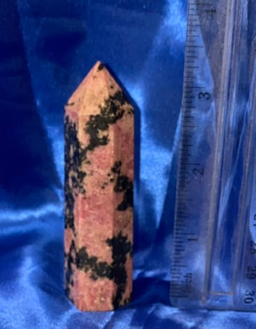 Rhodonite Point s3,4 - polished pink black stone mini-tower sculpture