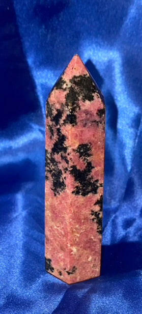 Rhodonite Point s3,4 - polished pink black stone mini-tower sculpture