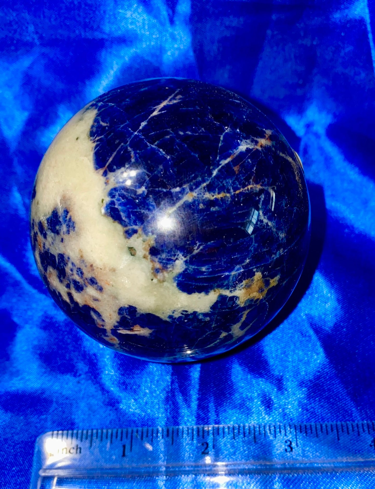 Sodalite Sphere m1-3 blue & white polished stone sculpture