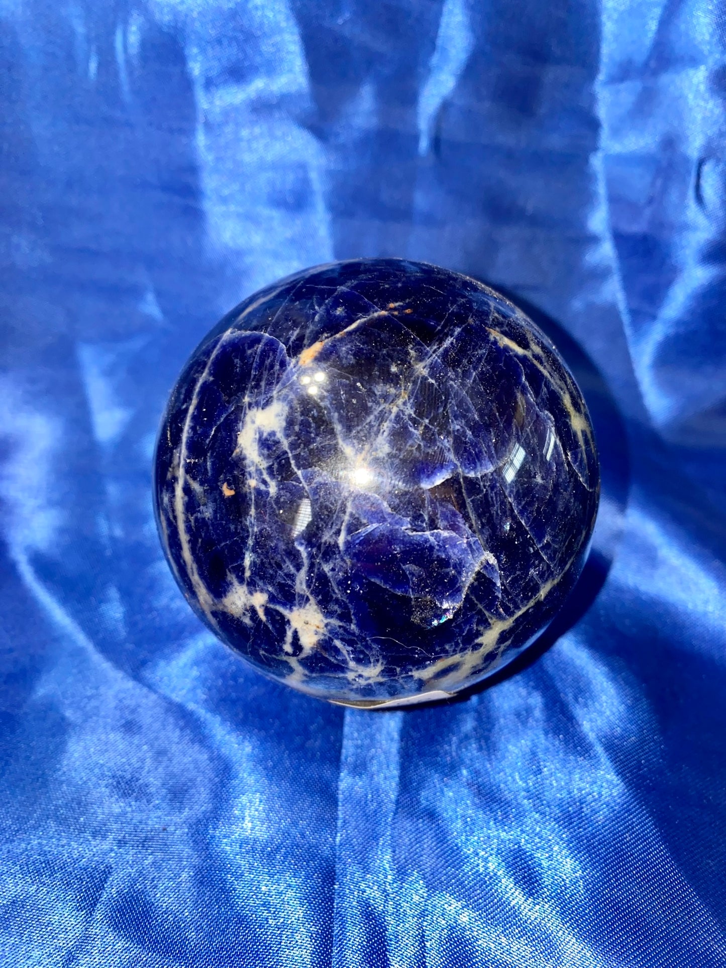 Sodalite Sphere m1-3 blue & white polished stone sculpture