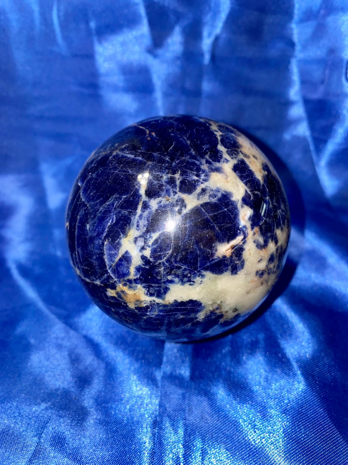 Sodalite Sphere m1-3 blue & white polished stone sculpture