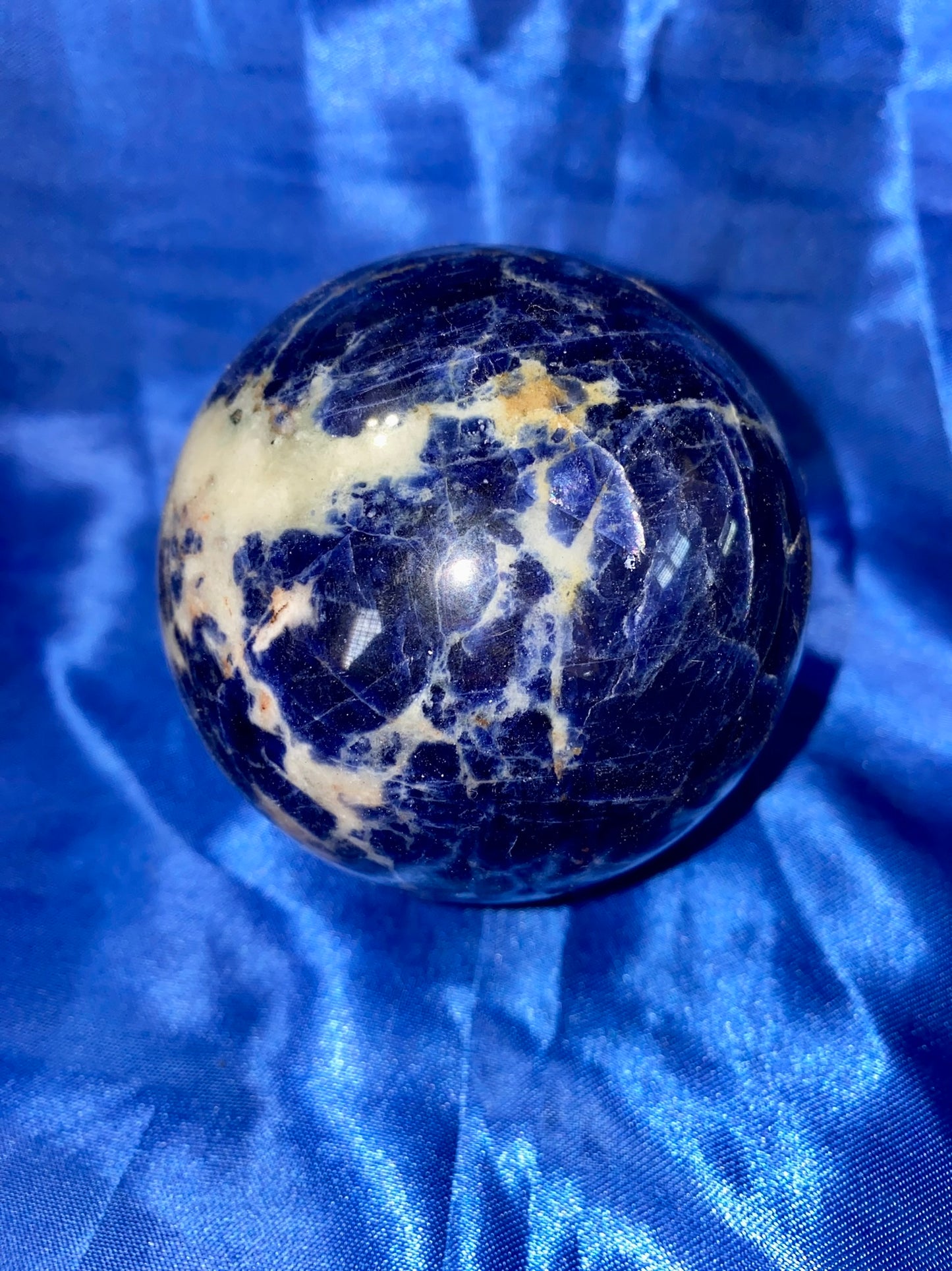 Sodalite Sphere m1-3 blue & white polished stone sculpture