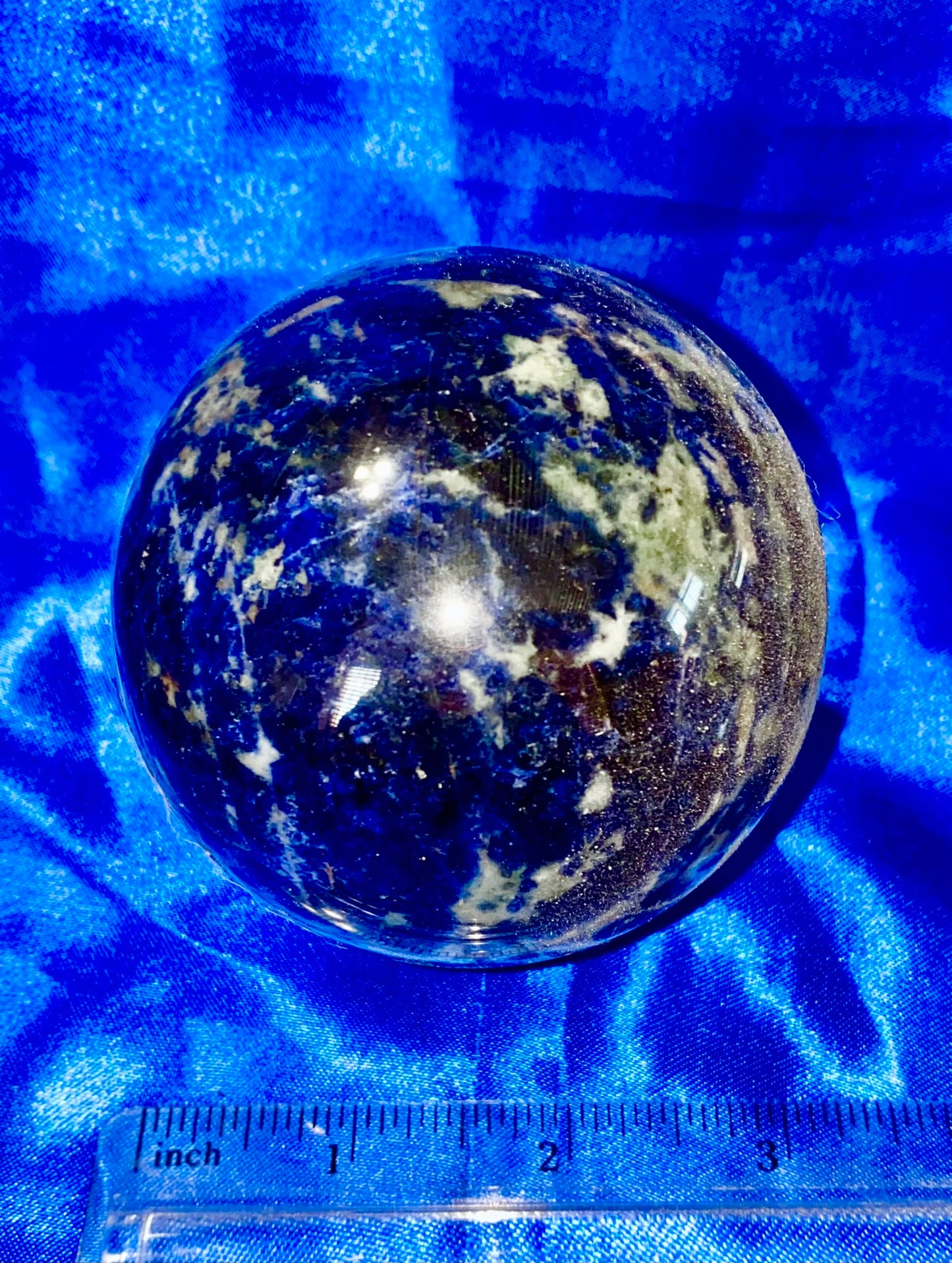 Sodalite Sphere m1-3 blue & white polished stone sculpture