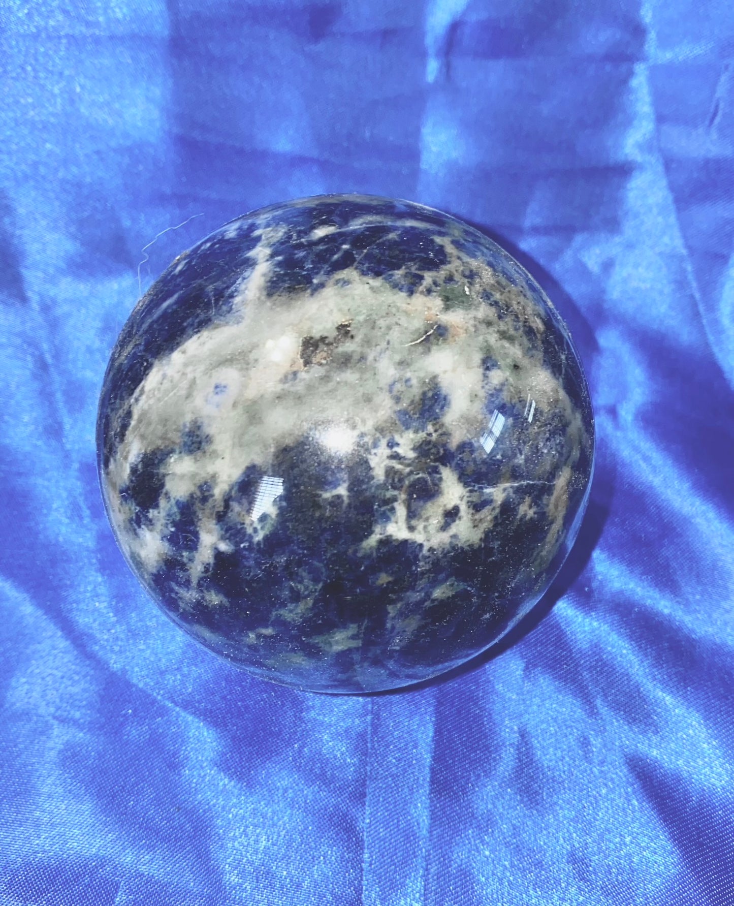 Sodalite Sphere m1-3 blue & white polished stone sculpture