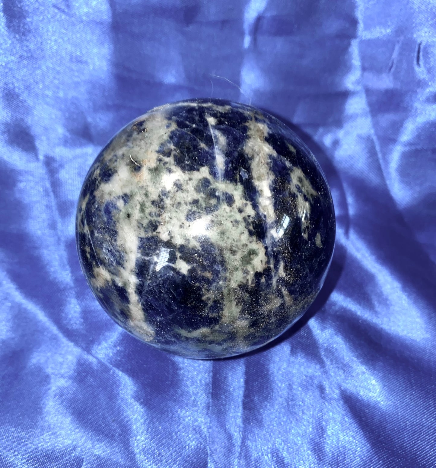 Sodalite Sphere m1-3 blue & white polished stone sculpture