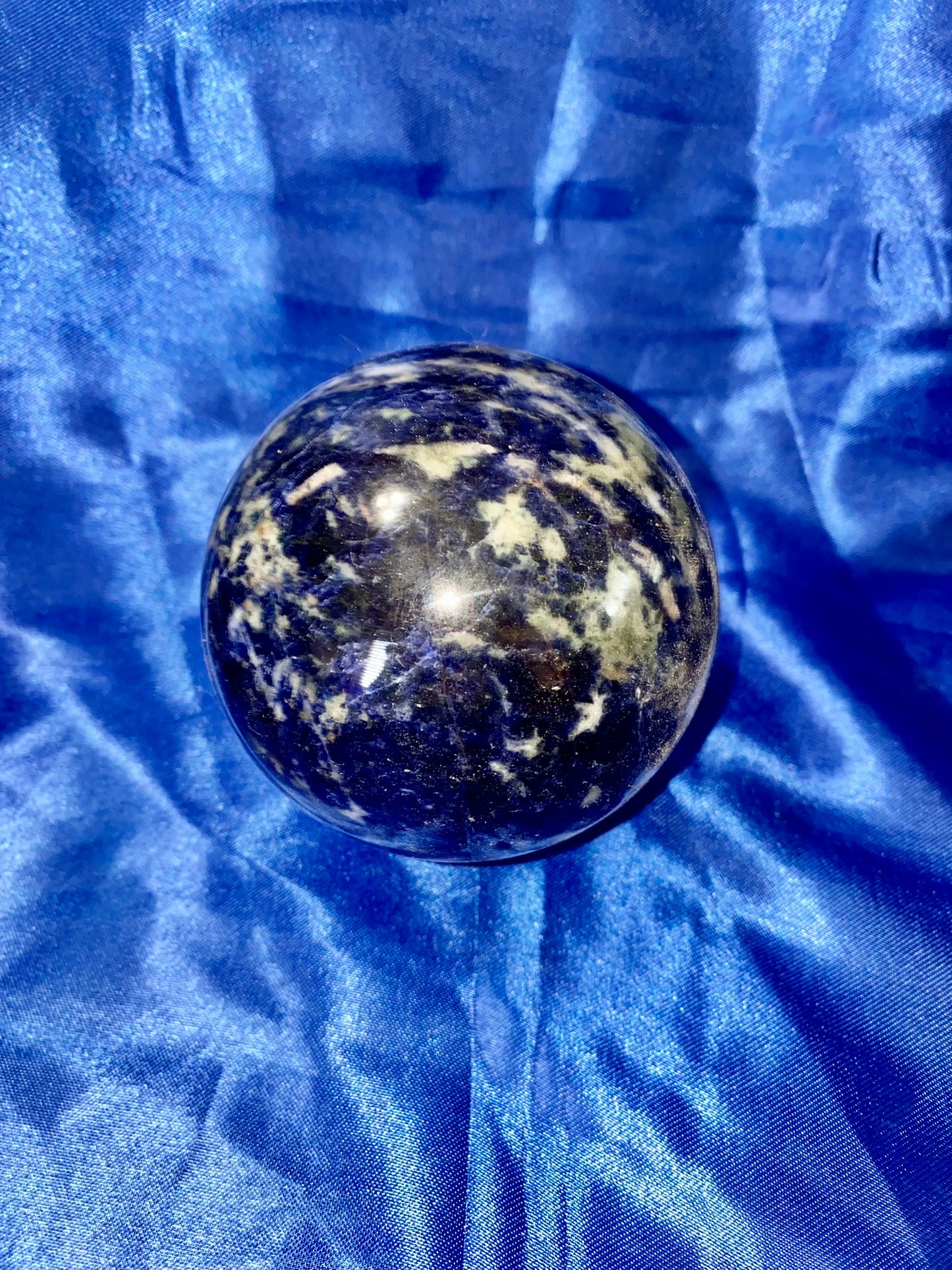 Sodalite Sphere m1-3 blue & white polished stone sculpture