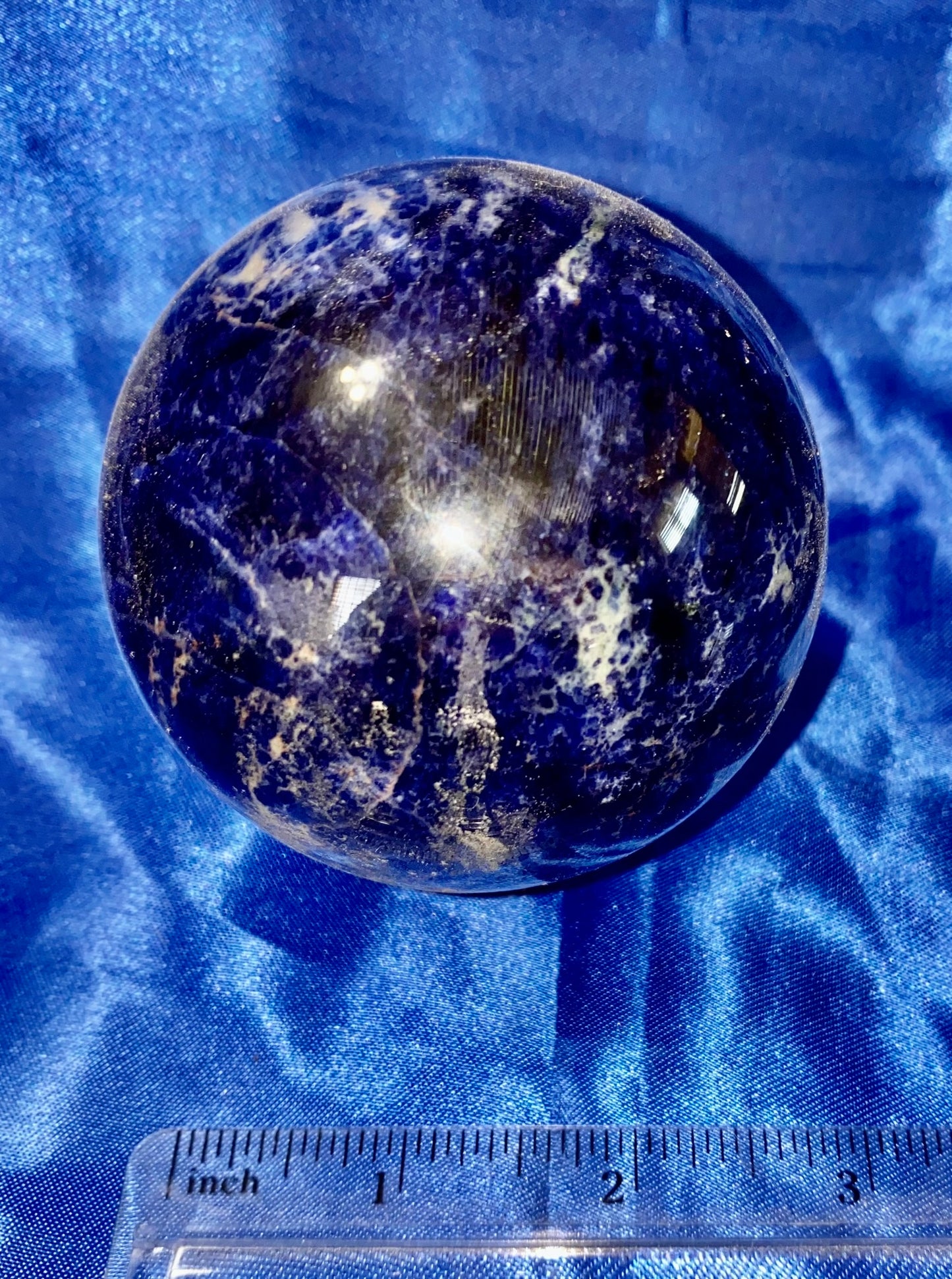 Sodalite Sphere m1-3 blue & white polished stone sculpture