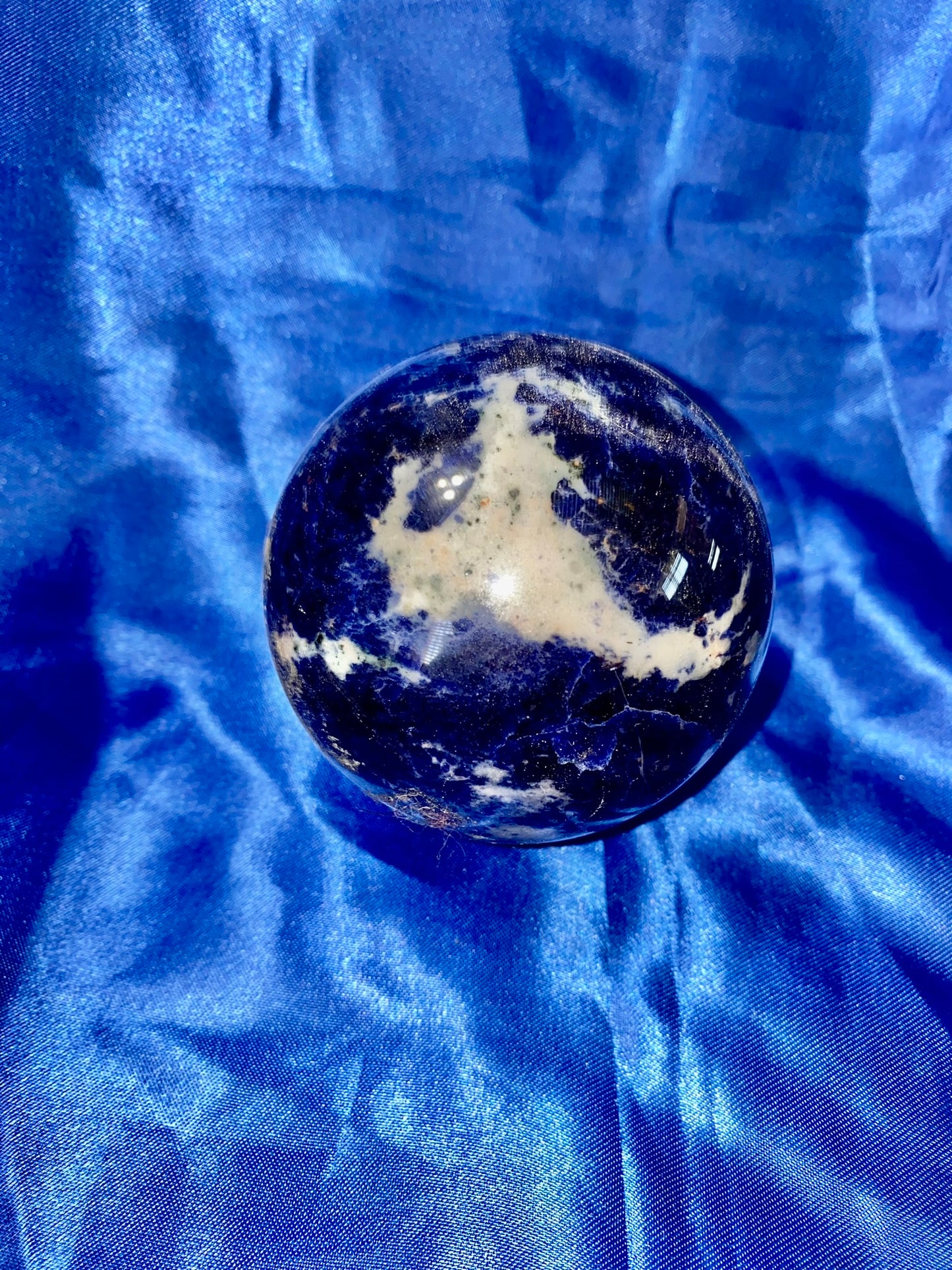 Sodalite Sphere m1-3 blue & white polished stone sculpture