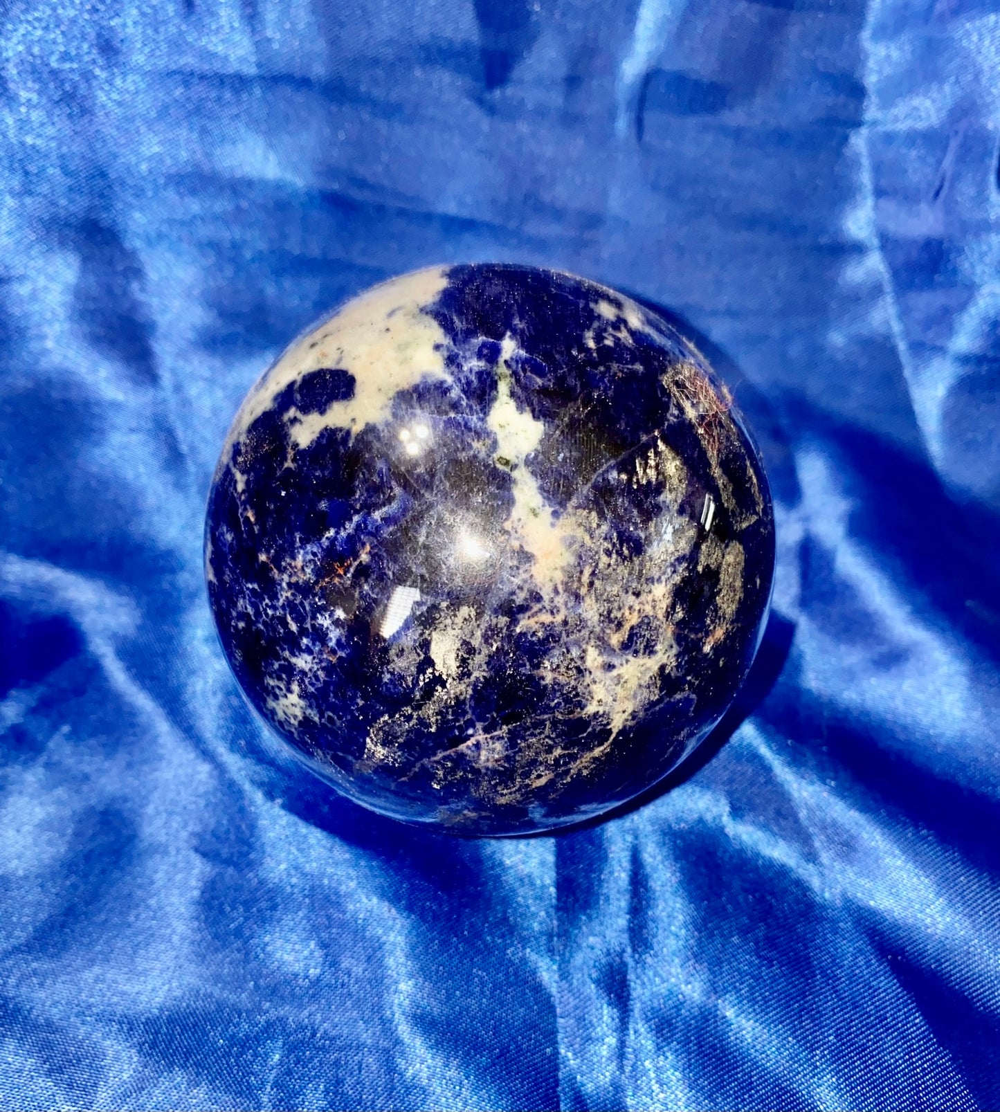 Sodalite Sphere m1-3 blue & white polished stone sculpture