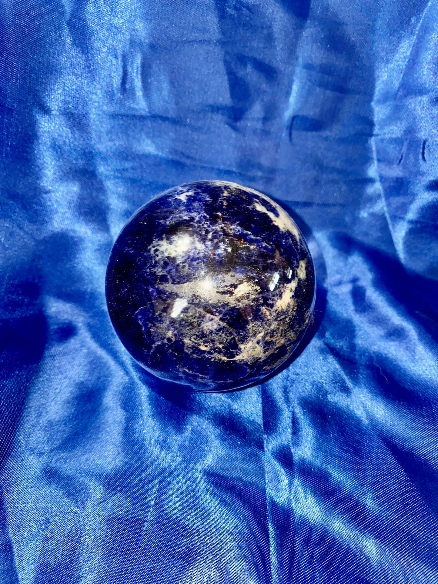 Sodalite Sphere m1-3 blue & white polished stone sculpture