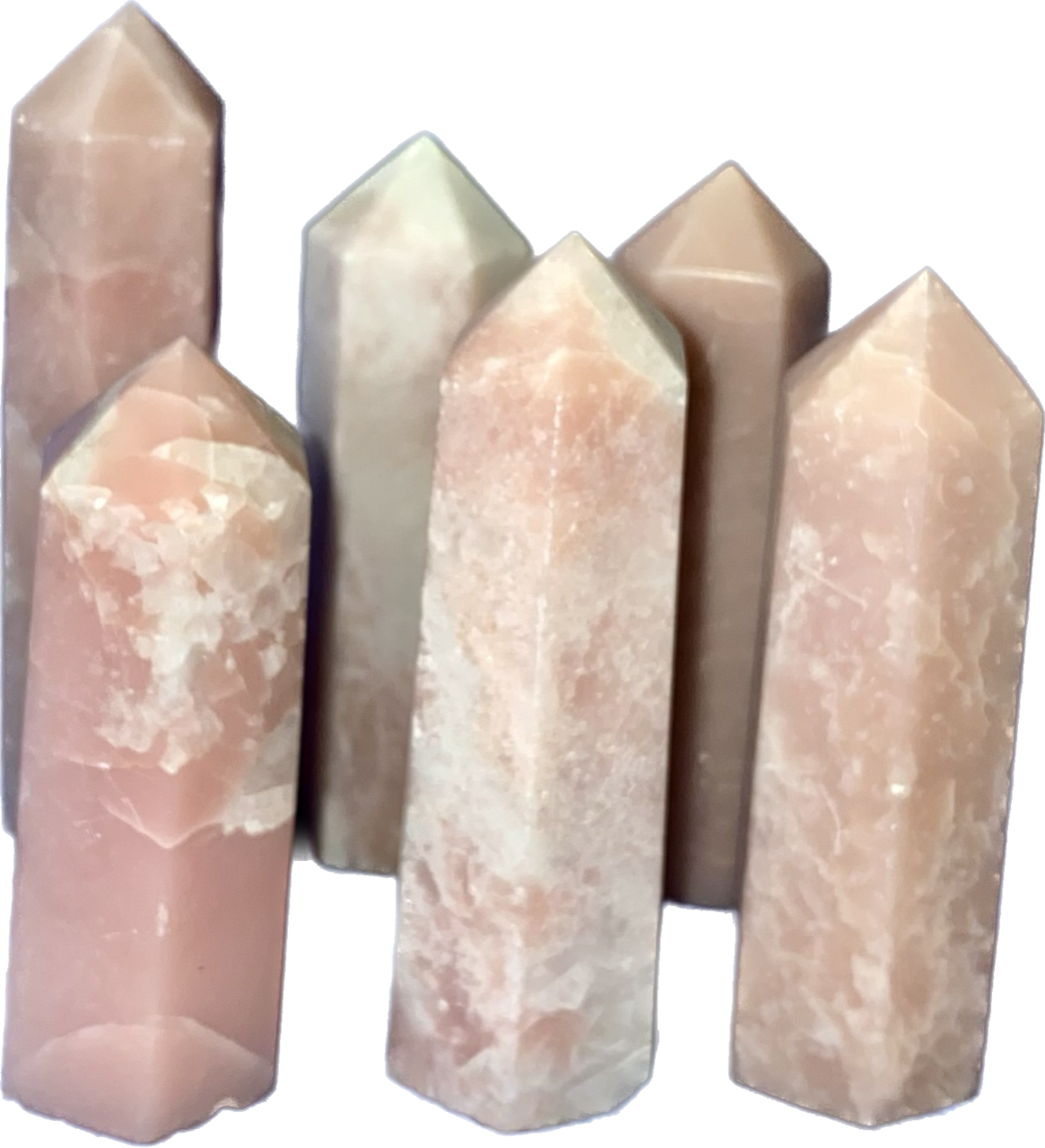 Pink Opal Point 1-6s - polished pink white stone mini-tower sculpture