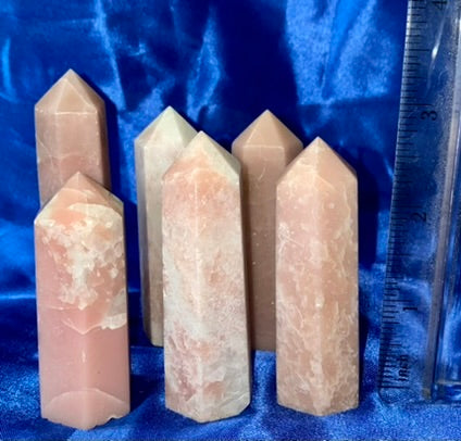 Pink Opal Point 1-6s - polished pink white stone mini-tower sculpture