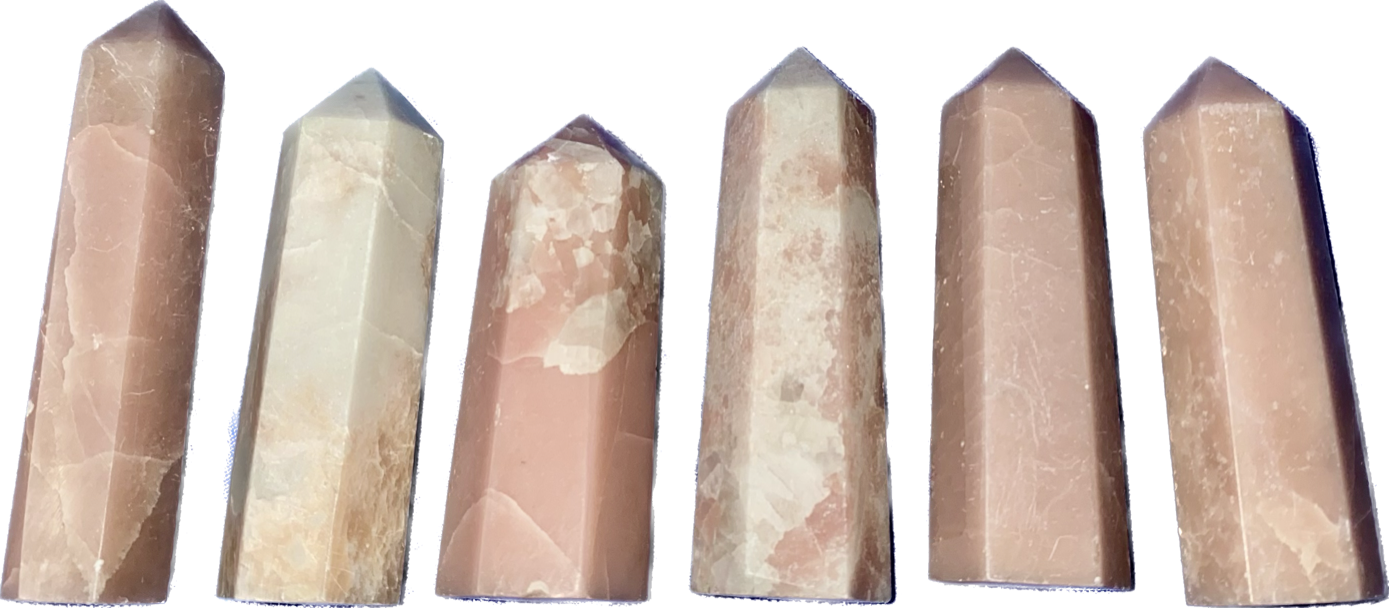 Pink Opal Point 1-6s - polished pink white stone mini-tower sculpture