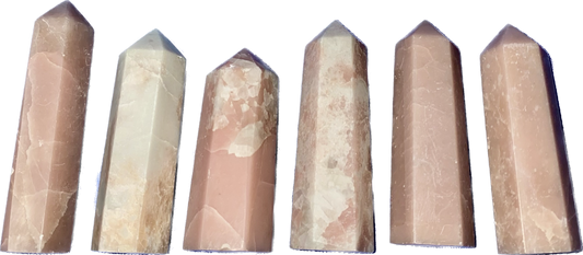 Pink Opal Point 1-6s - polished pink white stone mini-tower sculpture