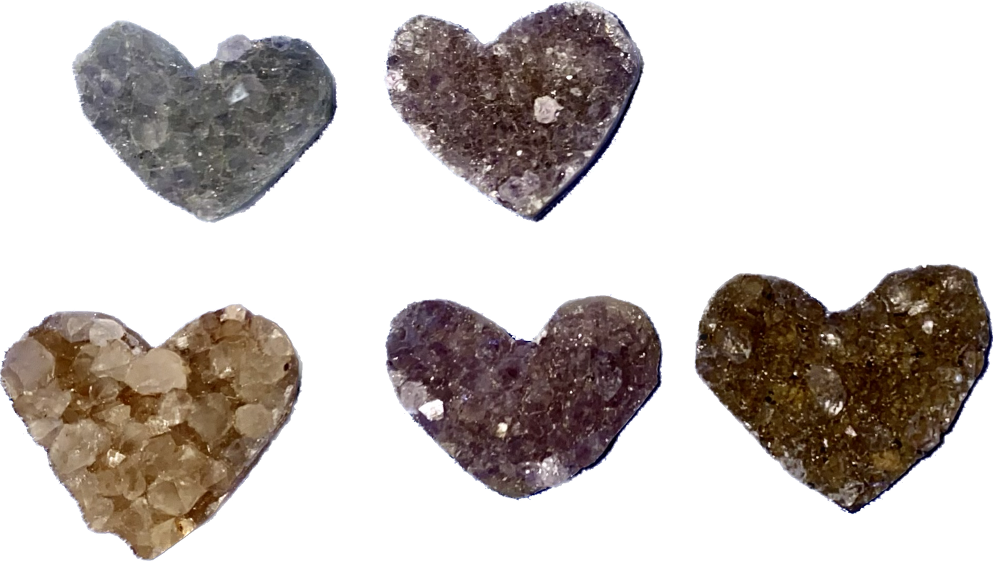 Amethyst Ametrine Heart Figurines s1-5, stone crystal sculpture with druzy crystals