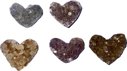 Amethyst Ametrine Heart Figurines s1-5, stone crystal sculpture with druzy crystals