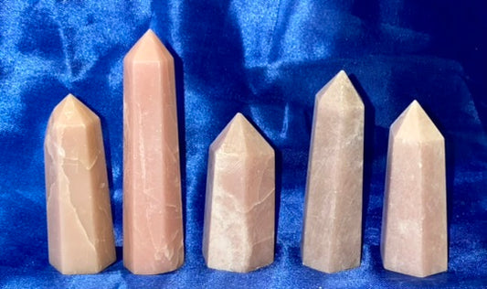 Pink Opal Point 1-5t - polished pink white stone mini-tower sculpture