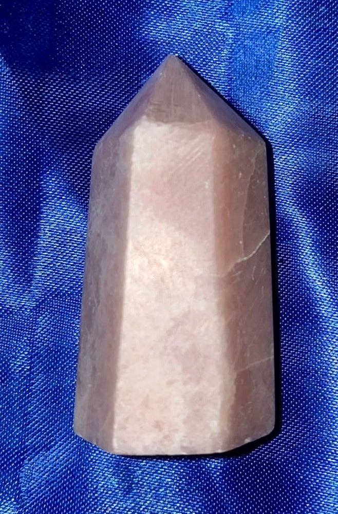 Pink Opal Point 1-5t - polished pink white stone mini-tower sculpture