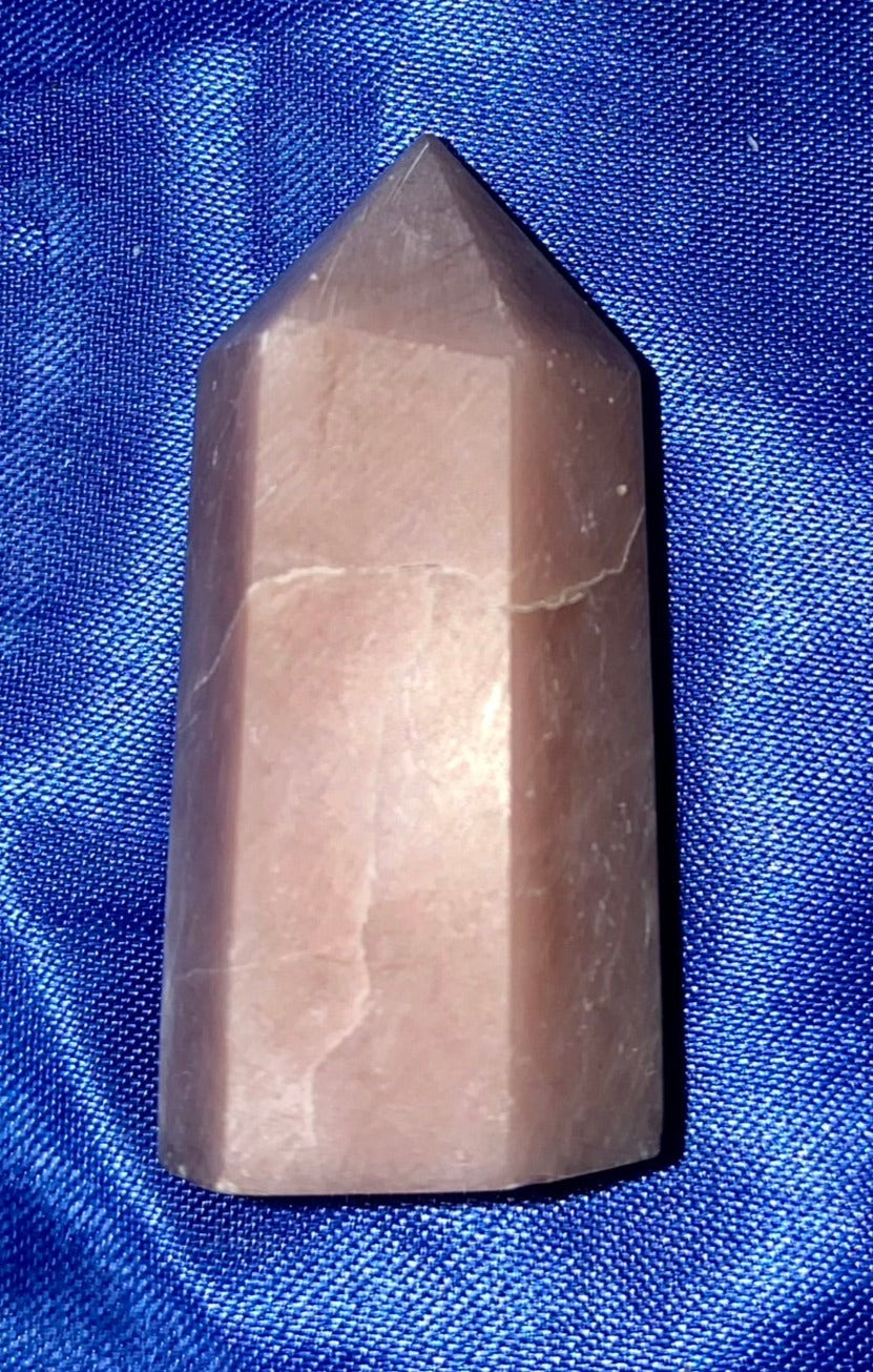 Pink Opal Point 1-5t - polished pink white stone mini-tower sculpture